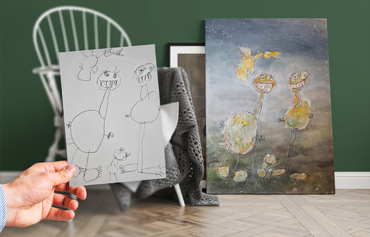 Persönliche Kinderzeichnung künstlerisch gestaltet auf Leinwand